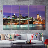 Light City New York In The Night 5 Pieces Canvas Prints Wall Art Decor - Painting Canvas,Multi Panel,Painting Prints,For Sale