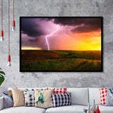 Lightning Strike Down At Sunset Framed Art Prints Wall Decor - Painting Art, Wall Decor, Framed Picture,Painting Prints, For Sale