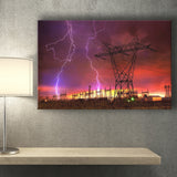 Lightning Strike On Power Line Canvas Prints Wall Art - Painting Canvas, Home Wall Decor, Painting Prints, For Sale