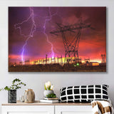 Lightning Strike On Power Line Canvas Prints Wall Art - Painting Canvas, Home Wall Decor, Painting Prints, For Sale