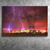 Lightning Strike On Power Line Canvas Prints Wall Art - Painting Canvas, Home Wall Decor, Painting Prints, For Sale