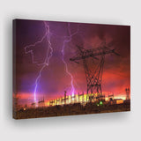 Lightning Strike On Power Line Canvas Prints Wall Art - Painting Canvas, Home Wall Decor, Painting Prints, For Sale