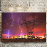 Lightning Strike On Power Line Canvas Prints Wall Art - Painting Canvas, Home Wall Decor, Painting Prints, For Sale
