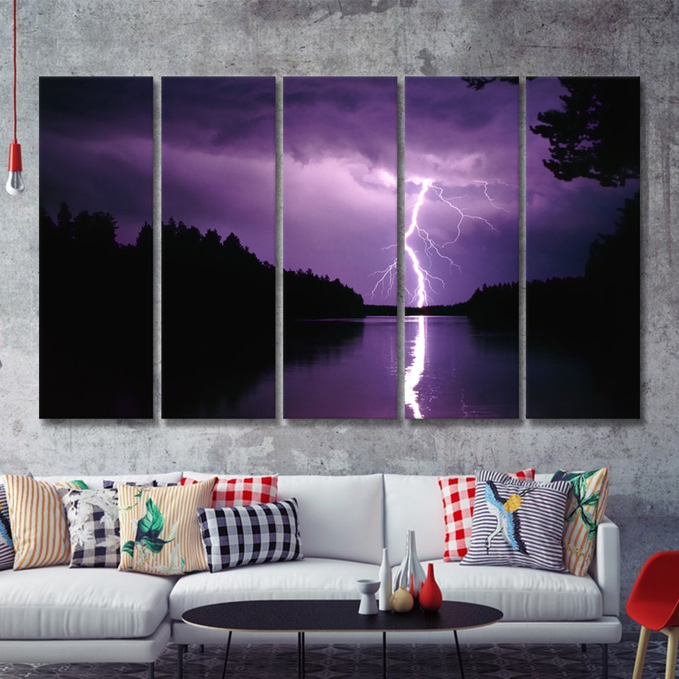 Lightning Strikes In Nature 5 Pieces B Canvas Prints Wall Art - Painting Canvas, Multi Panels,5 Panel, Wall Decor