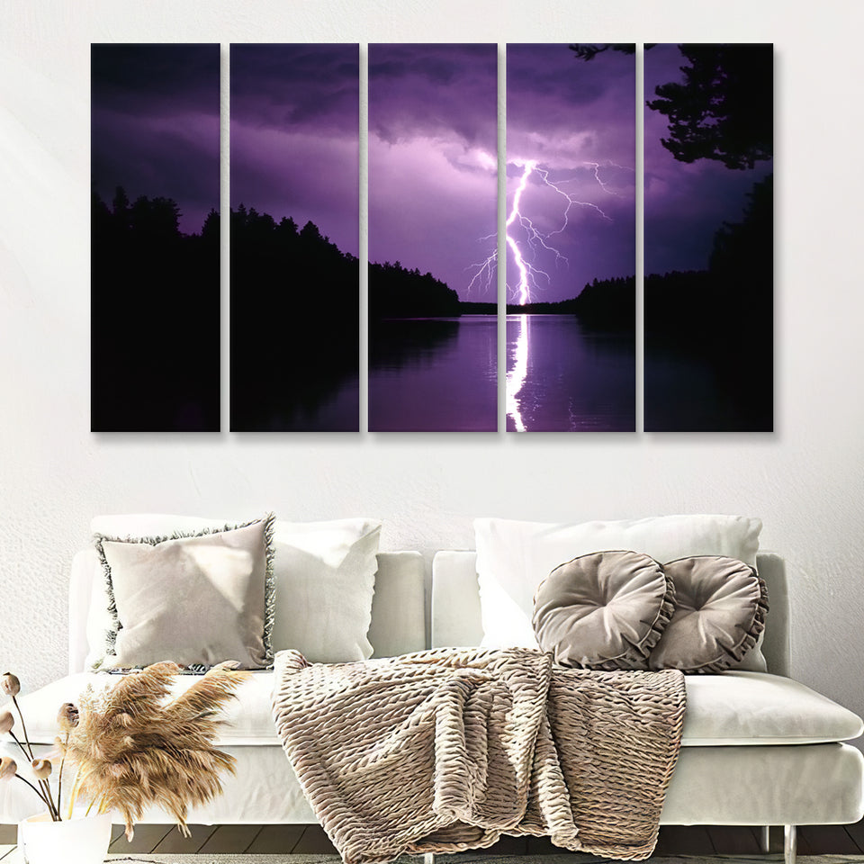 Lightning Strikes In Nature 5 Pieces B Canvas Prints Wall Art - Painting Canvas, Multi Panels,5 Panel, Wall Decor