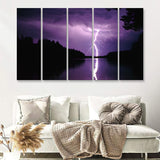 Lightning Strikes In Nature 5 Pieces B Canvas Prints Wall Art - Painting Canvas, Multi Panels,5 Panel, Wall Decor