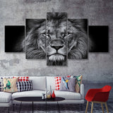 Lion Black & White 5 Piece Canvas Prints Wall Art Decor - Painting Canvas, Multi Panels
