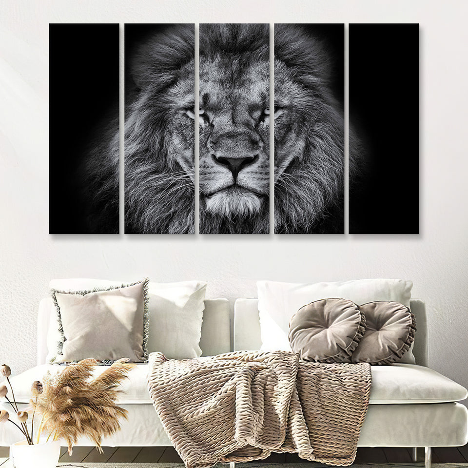 Lion Black & White 5 Piece B Canvas Prints Wall Art Decor - Painting Canvas, Multi Panels