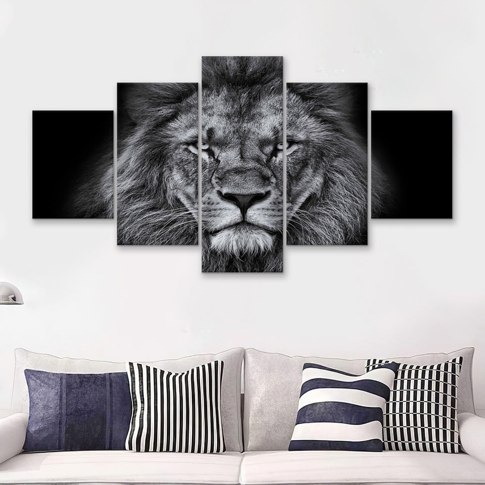 Lion Black & White 5 Piece Canvas Prints Wall Art Decor - Painting Canvas, Multi Panels