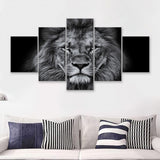 Lion Black & White 5 Piece Canvas Prints Wall Art Decor - Painting Canvas, Multi Panels