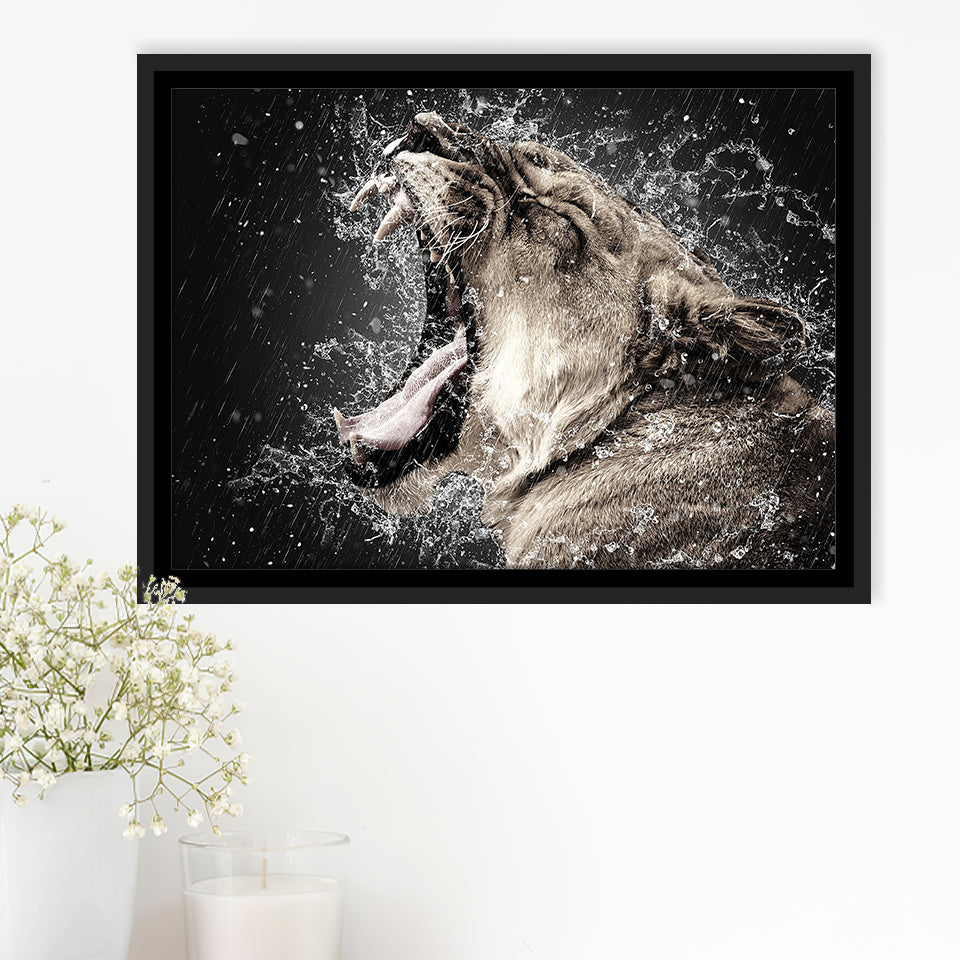 Lion, Lion Portrait Canvas Art Framed Canvas Prints Wall Art Decor, Black Floating Frame