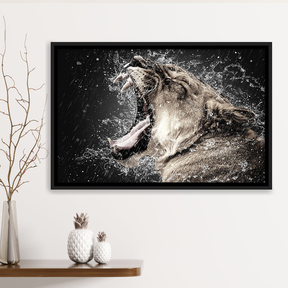 Lion, Lion Portrait Canvas Art Framed Canvas Prints Wall Art Decor, Black Floating Frame