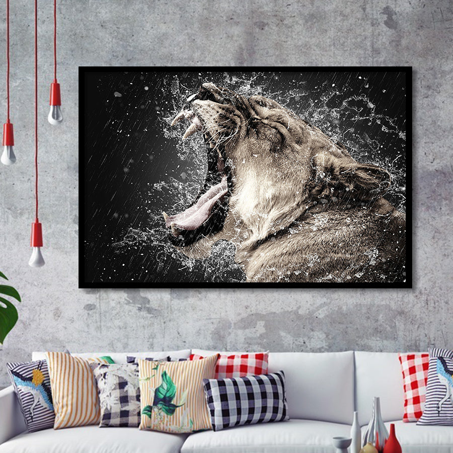 Lion, Lion Portrait Art Framed Art Prints Wall Art Decor,Black Frame, Ready to hang