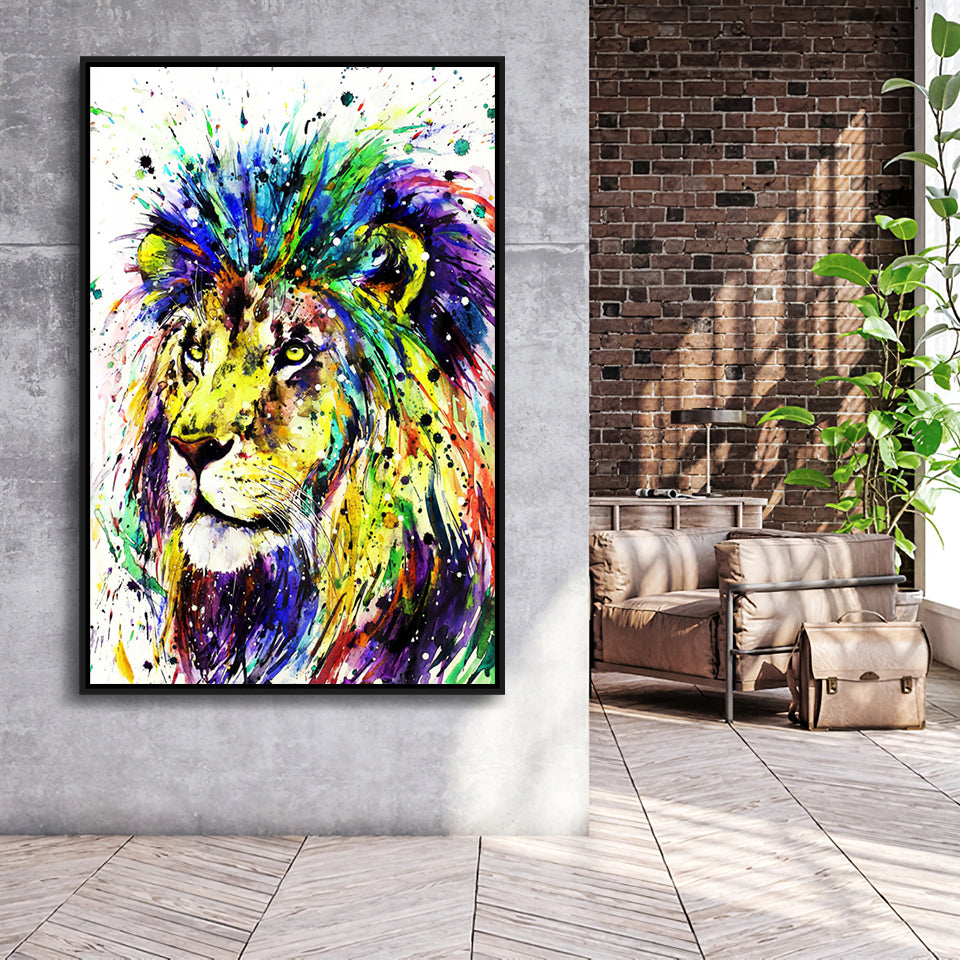Lion Colorful Graffiti Framed Canvas Prints Wall Art Decor - Painting Canvas, Floating Frame, Framed Picture