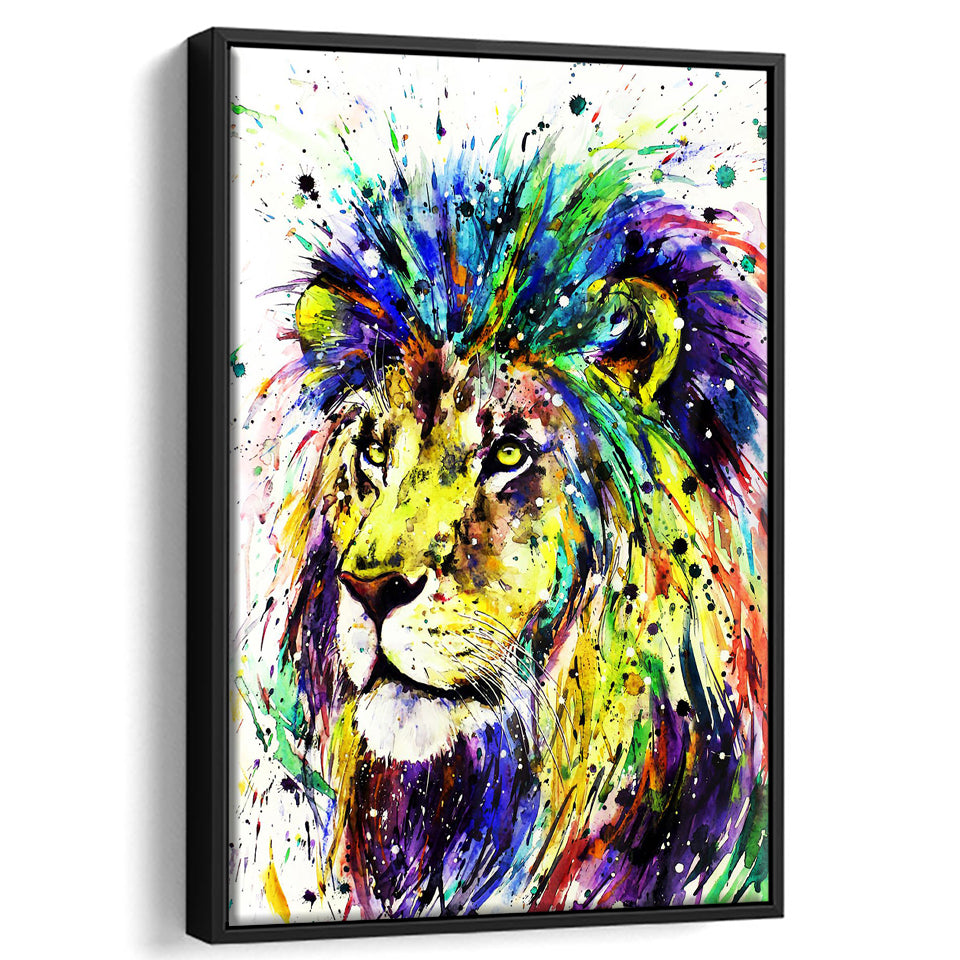Lion Colorful Graffiti Framed Canvas Prints Wall Art Decor - Painting Canvas, Floating Frame, Framed Picture