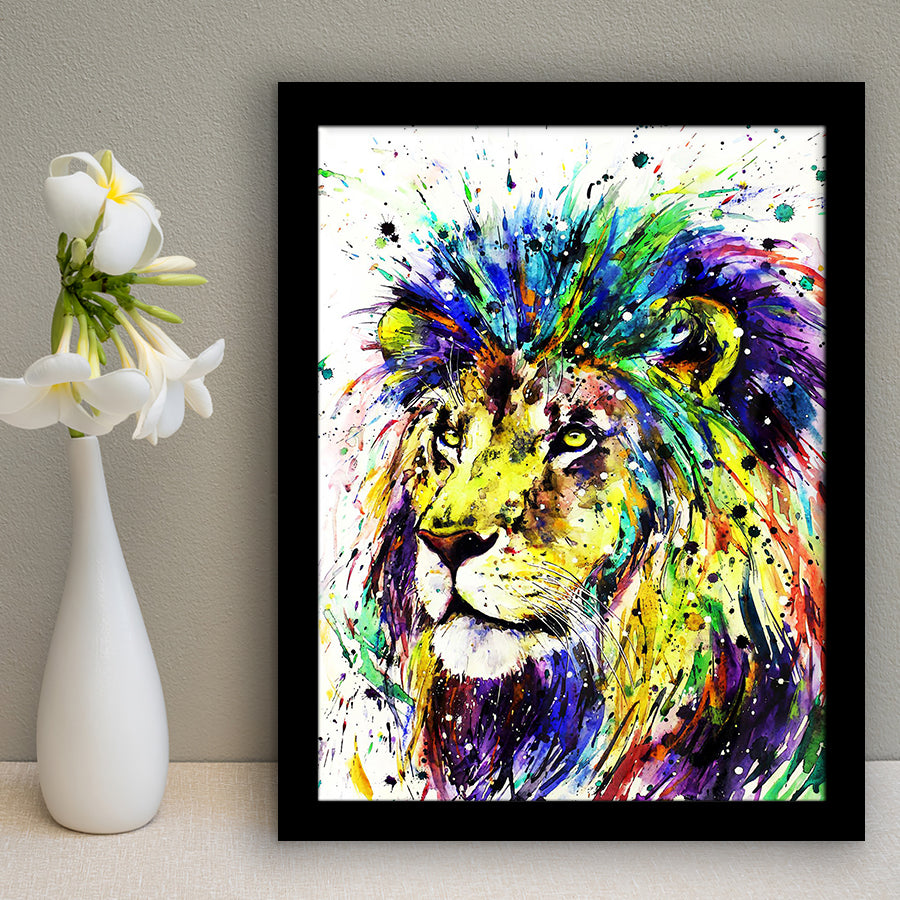 Lion Colorful Graffiti Framed Art Print Wall Decor - Painting Art, Wall Art, Framed Picture, Black Frame