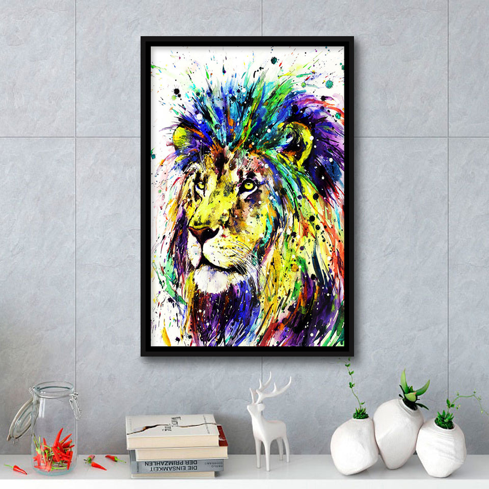 Lion Colorful Graffiti Framed Canvas Prints Wall Art Decor - Painting Canvas, Floating Frame, Framed Picture
