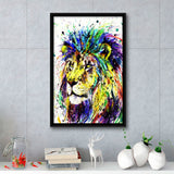 Lion Colorful Graffiti Framed Canvas Prints Wall Art Decor - Painting Canvas, Floating Frame, Framed Picture