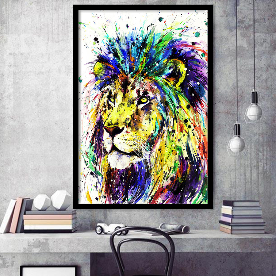 Lion Colorful Graffiti Framed Art Print Wall Decor - Painting Art, Wall Art, Framed Picture, Black Frame