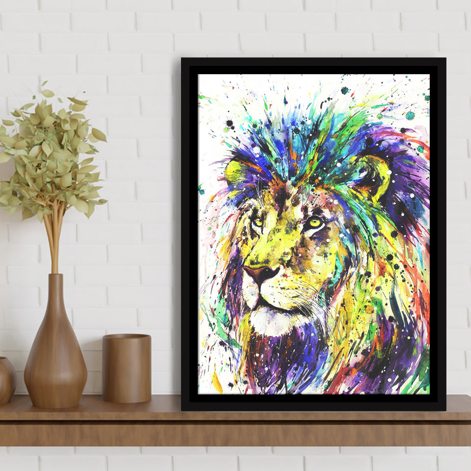 Lion Colorful Graffiti Framed Canvas Prints Wall Art Decor - Painting Canvas, Floating Frame, Framed Picture