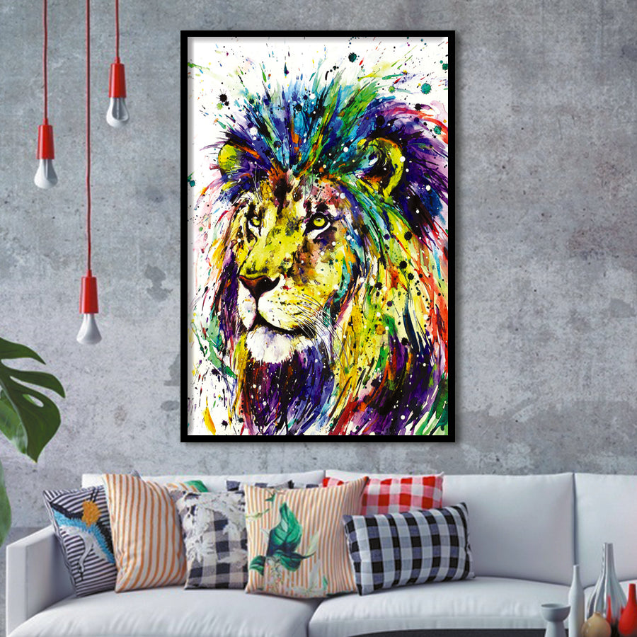 Lion Colorful Graffiti Framed Art Print Wall Decor - Painting Art, Wall Art, Framed Picture, Black Frame