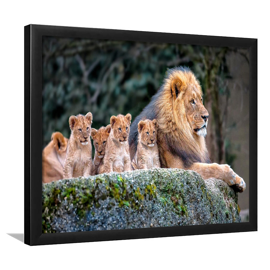 Lion Dad And Son Animal Art Framed Art Prints Wall Decor - Painting Prints, Wall Art, Framed Picture, Black Frame