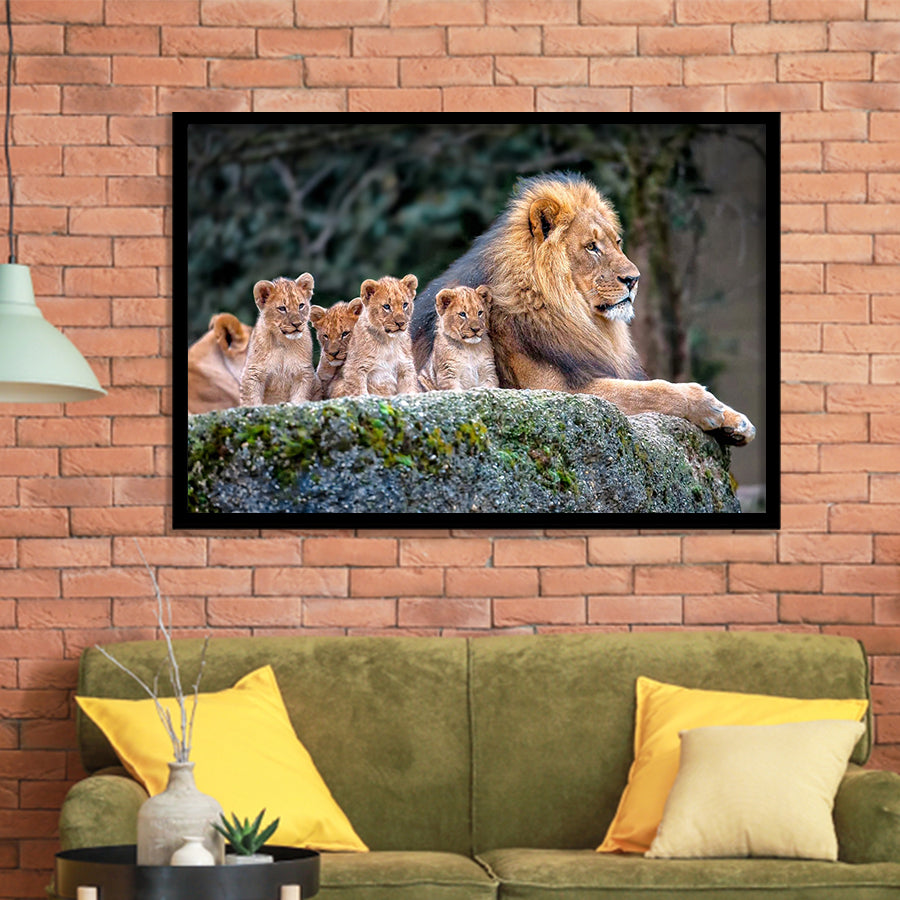 Lion Dad And Son Animal Art Framed Art Prints Wall Decor - Painting Prints, Wall Art, Framed Picture, Black Frame