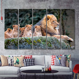 Lion Dad And Son Animal Art 5 Pieces B Canvas Prints Wall Art - Painting Canvas, Multi Panel, Wall Decor, Canvas Art