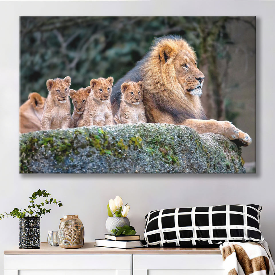 Lion Dad And Son Animal Art Canvas Prints Wall Art - Painting Canvas, Wall Decor, Canvas Art, For Sale