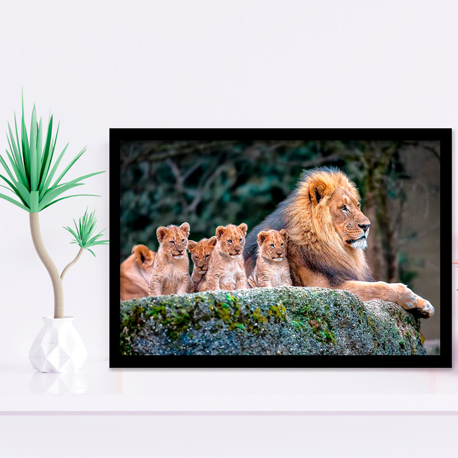 Lion Dad And Son Animal Art Framed Art Prints Wall Decor - Painting Prints, Wall Art, Framed Picture, Black Frame