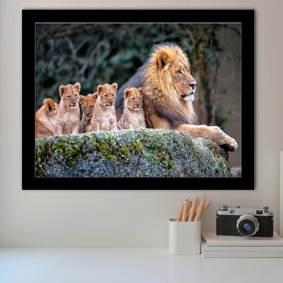 Lion Dad And Son Animal Art Framed Art Prints Wall Decor - Painting Prints, Wall Art, Framed Picture, Black Frame