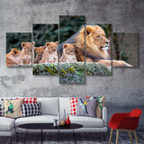 Lion Dad And Son Animal Art 5 Pieces Canvas Prints Wall Art - Painting Canvas, Multi Panel, Wall Decor, Canvas Art