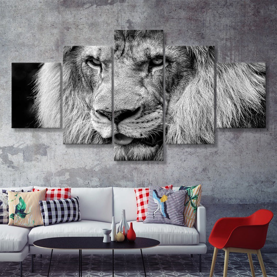 Lion Original Art 5 Piece Canvas Prints Wall Art Decor - Painting Canvas, Multi Panels