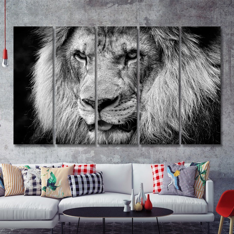 Lion Original Art 5 Piece B Canvas Prints Wall Art Decor - Painting Canvas, Multi Panels