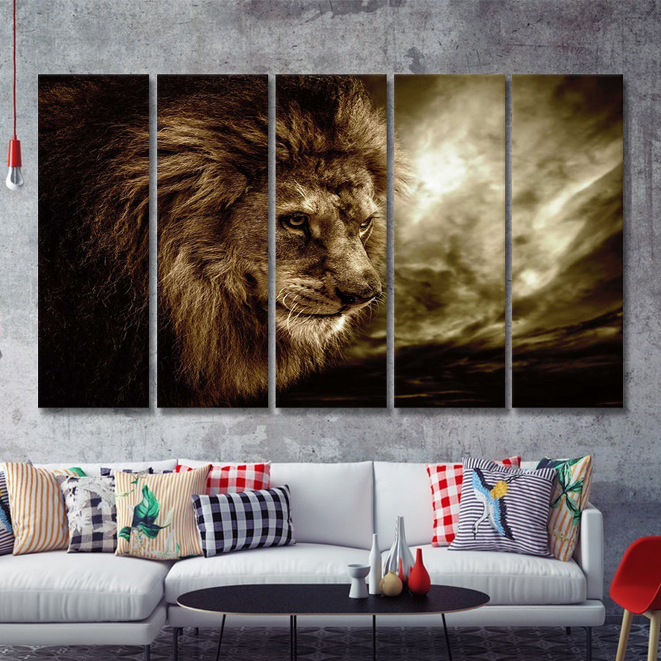 Lion Pictures Art 5 Piece B Canvas Prints Wall Art Decor - Painting Canvas, Multi Panels