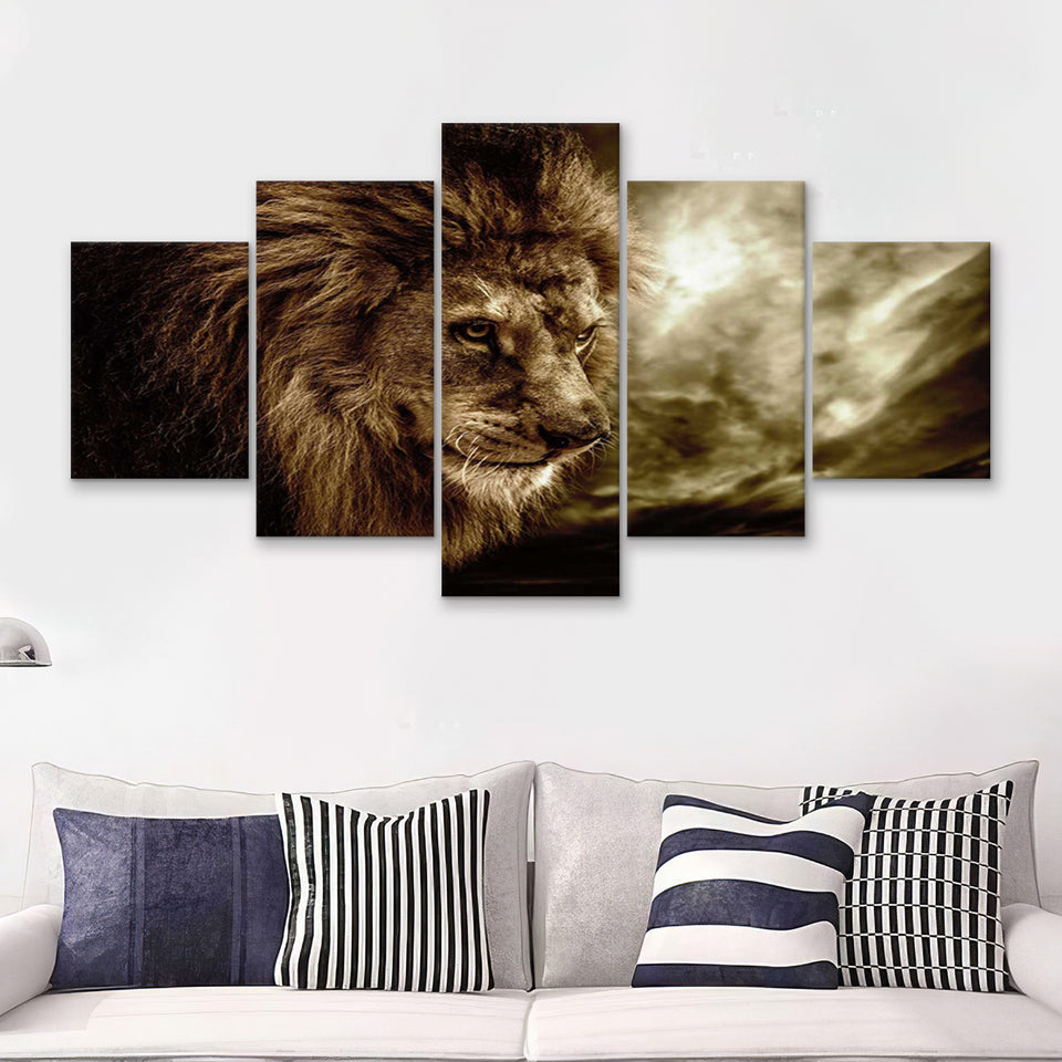 Lion Pictures Art 5 Piece Canvas Prints Wall Art Decor - Painting Canvas, Multi Panels