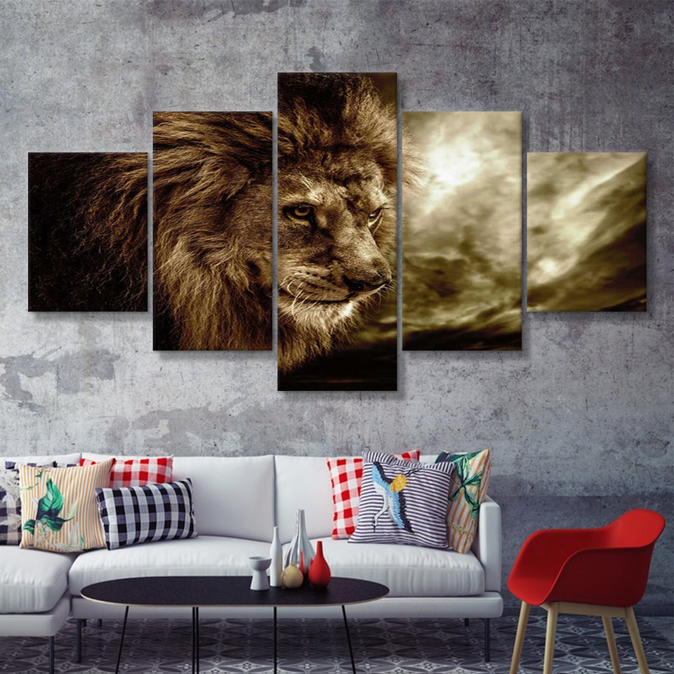 Lion Pictures Art 5 Piece Canvas Prints Wall Art Decor - Painting Canvas, Multi Panels