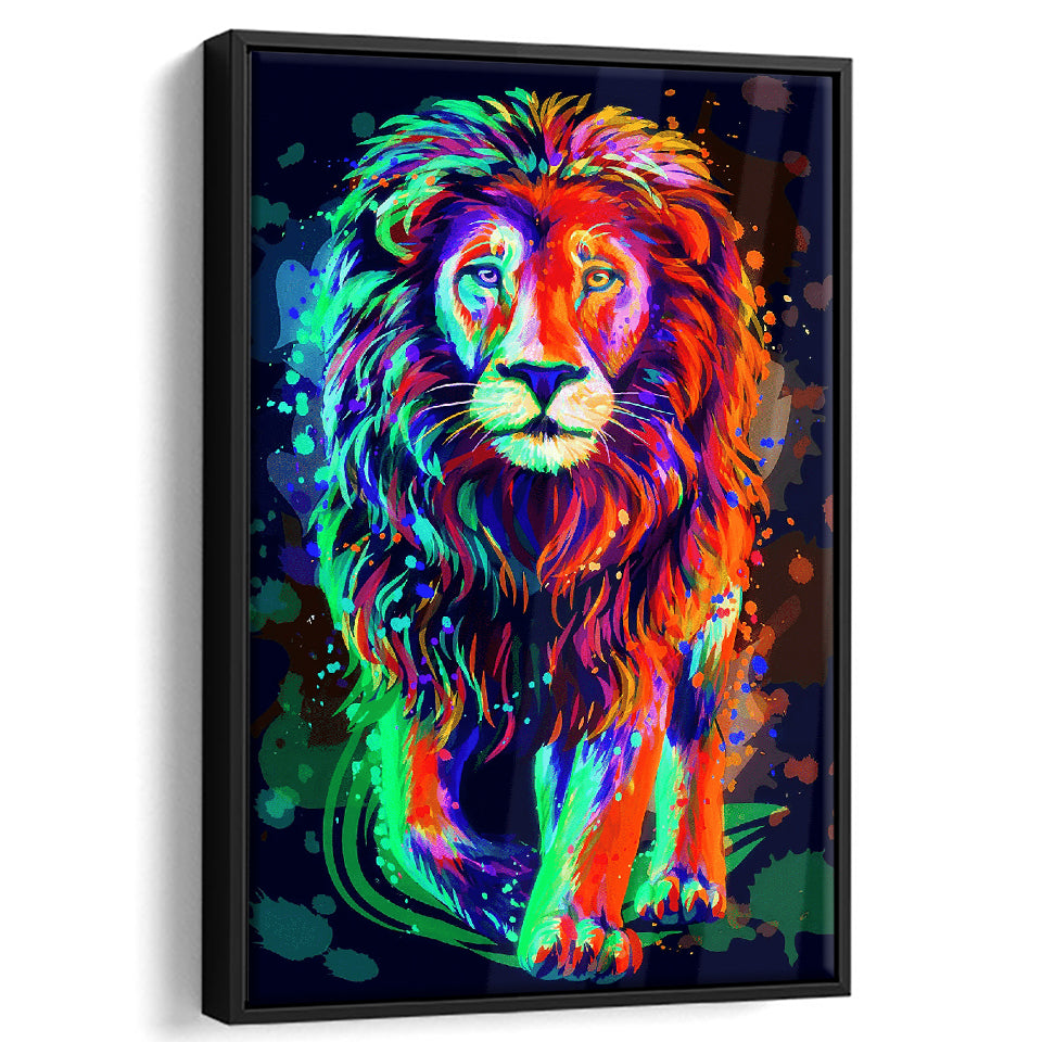 Lion Portrait Water Colorful Framed Canvas Prints Wall Art Decor - Painting Canvas, Floating Frame, Framed Picture