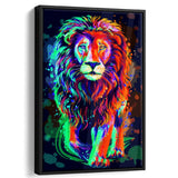 Lion Portrait Water Colorful Framed Canvas Prints Wall Art Decor - Painting Canvas, Floating Frame, Framed Picture