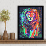 Lion Portrait Water Colorful Framed Canvas Prints Wall Art Decor - Painting Canvas, Floating Frame, Framed Picture