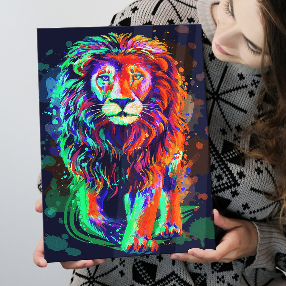 Lion Portrait Water Colorful Canvas Prints Wall Art Decor - Painting Canvas, Home Decor, Art Print, Art For Sale