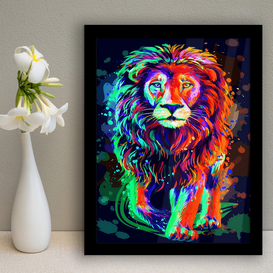 Lion Portrait Water Colorful Framed Art Print Wall Decor - Painting Art, Wall Art, Framed Picture, Black Frame