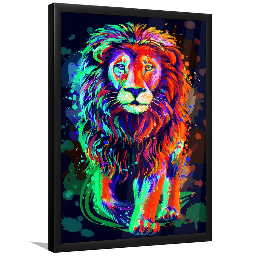 Lion Portrait Water Colorful Framed Art Print Wall Decor - Painting Art, Wall Art, Framed Picture, Black Frame