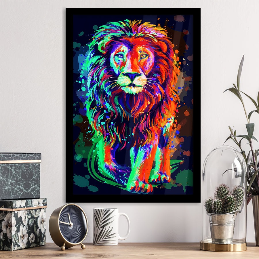Lion Portrait Water Colorful Framed Art Print Wall Decor - Painting Art, Wall Art, Framed Picture, Black Frame
