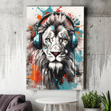 Lion Wearing Headphone, Gaming Art, Gift For Kids, Painting Art, Canvas Prints Wall Art Home Decor
