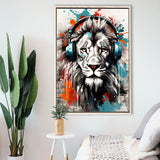 Lion Wearing Headphone, Gaming Art, Gift For Kids,Framed Canvas Prints,Floating Frame, Wall Art Home Decor