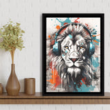 Lion Wearing Headphone, Gaming Art, Gift For Kids,Framed Canvas Prints,Floating Frame, Wall Art Home Decor