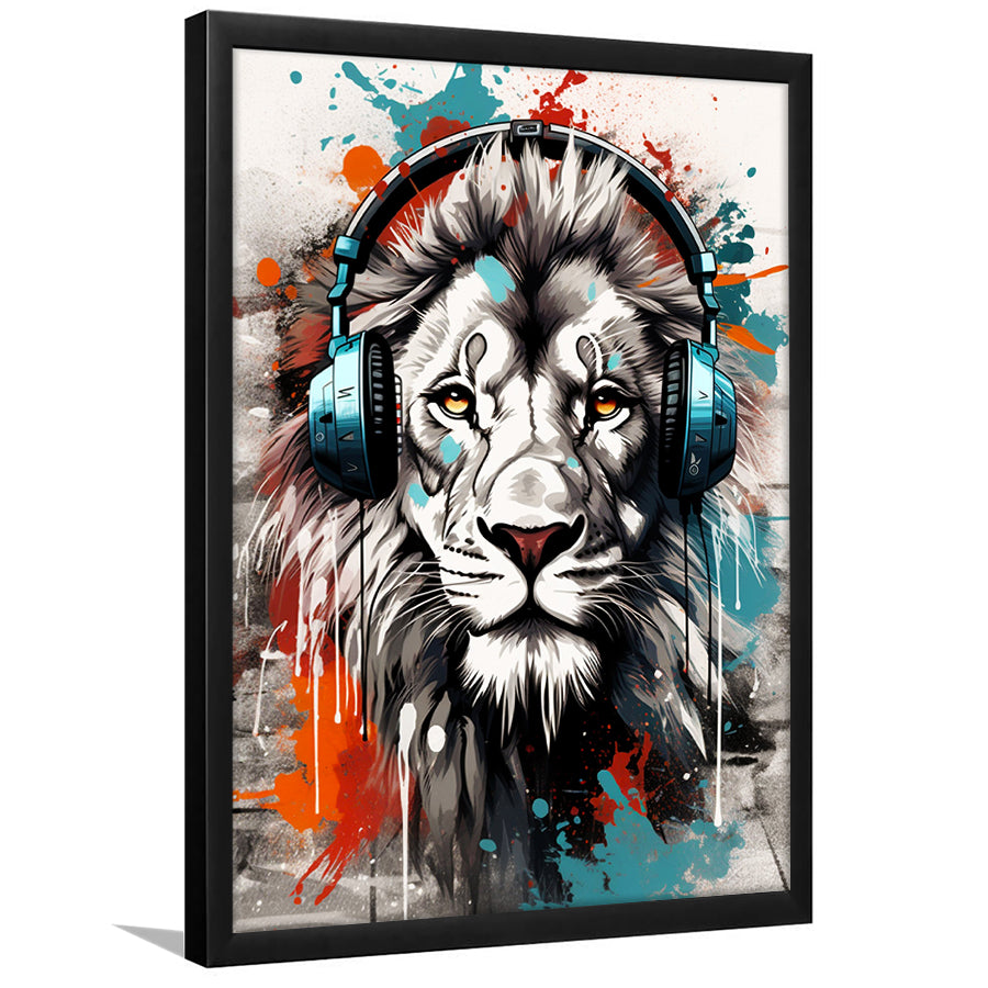 Lion Wearing Headphone, Gaming Art, Gift For Kids, Painting Art, Framed Art Prints Wall Decor