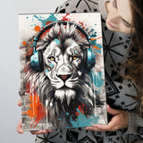 Lion Wearing Headphone, Gaming Art, Gift For Kids, Painting Art, Canvas Prints Wall Art Home Decor