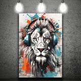 Lion Wearing Headphone, Gaming Art, Gift For Kids, Painting Art, Canvas Prints Wall Art Home Decor